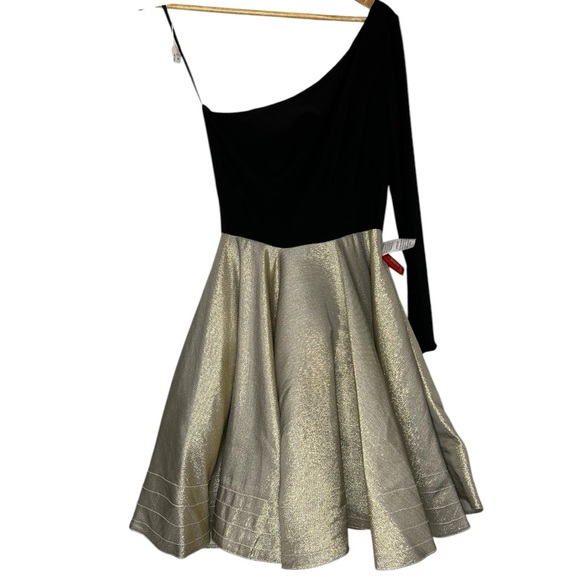 Ieena for Mac Duggal Black Gold One Shoulder A-Line Dress #48929 Size 4 NWT - Picture 3 of 6